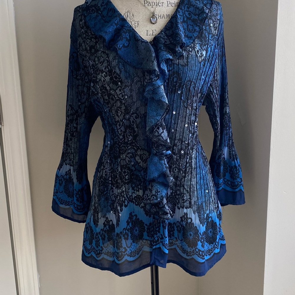 Cato Blue and Black Lace Blouse
